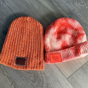 Love Your Melon Knit Beanie Duo - Orange and Pink